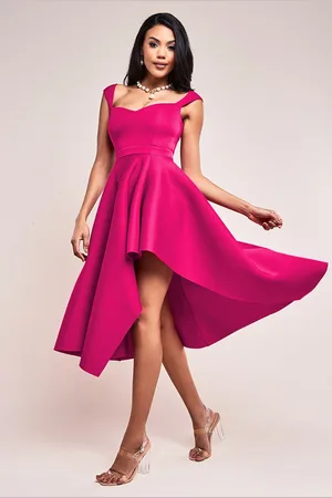 Mia Dresses Malinové midi šaty s asymetrickou sukní