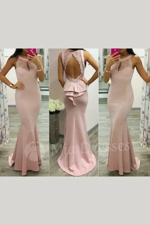 Mia Dresses Poškozené zboží - Starorůžové společenské šaty s odhalenými zády