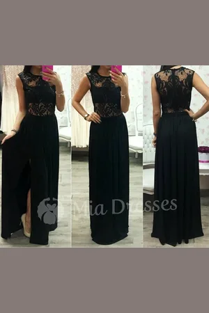 Mia Dresses Poškozené zboží - Černé společenské šaty s rozparkem