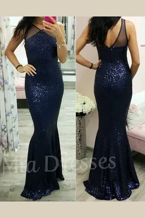 Mia Dresses Poškozené zboží - Tmavě modré flitrované společenské šaty
