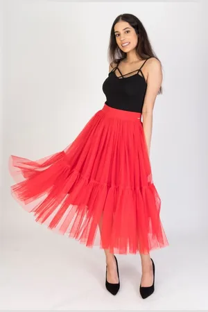 Mia Dresses Červená tylová midi sukně