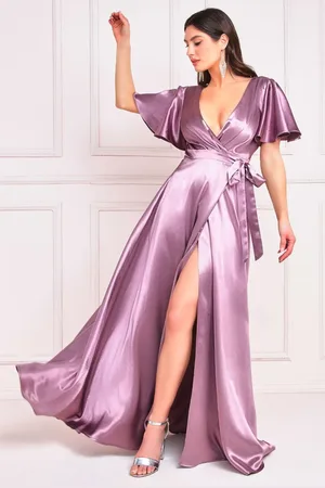 Mia Dresses Tmavě růžové lesklé zavinovací šaty