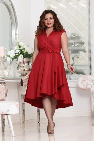 Mia Dresses Červené midi šaty s áčkovou sukní