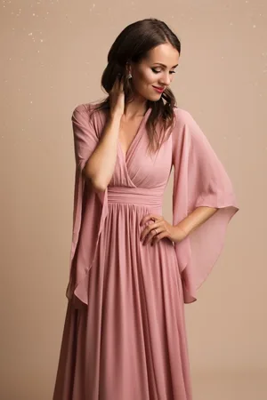 Mia Dresses Starorůžové šifonové šaty s volnými rukávy