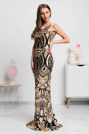 Mia Dresses Zlato-černé společenské flitrované šaty