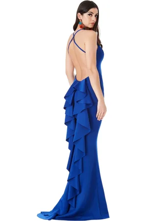 Mia Dresses Poškozené zboží - Modré společenské šaty s mohutným volánem