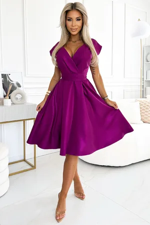 Mia Dresses Fialové midi šaty s áčkovou sukní