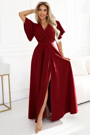 Mia Dresses Bordové společenské šaty s rozparkem