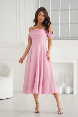 Mia Dresses Starorůžové midi šaty spuštěné na ramena