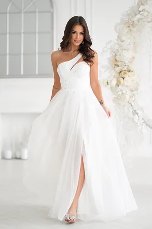 Mia Dresses Bílé tylové šaty s flitry