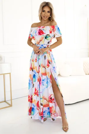 Mia Dresses Barevné květinové šaty spuštěné na ramena
