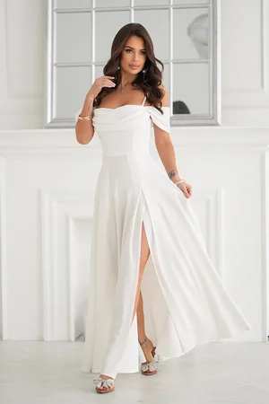 Mia Dresses Bílé třpytivé šaty spuštěné na ramena