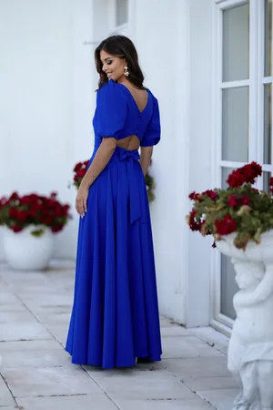 Mia Dresses Modré společenské šaty s odhalenými zády