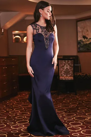 Mia Dresses Tmavě modré společenské šaty se zdobeným tylem