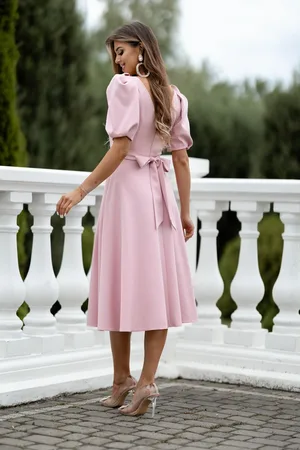 Mia Dresses Starorůžové midi šaty s balonovými rukávy