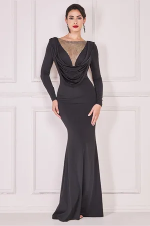 Mia Dresses Poškozené zboží - Černé přiléhavé šaty s kamínky