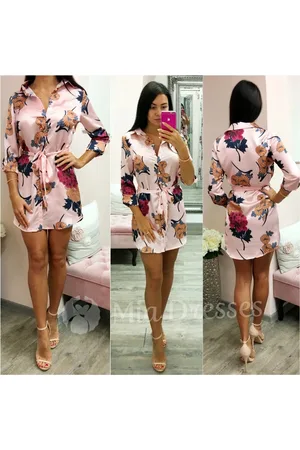 Mia Dresses Poškozené zboží - Růžová saténová květinová halenka