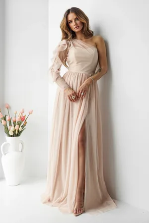 Mia Dresses Béžové tylové třpytivé šaty