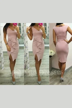Mia Dresses Poškozené zboží - Starorůžové midi šaty s mašlí