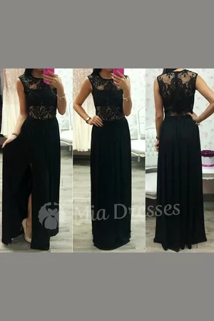Mia Dresses Černé společenské šaty s rozparkem