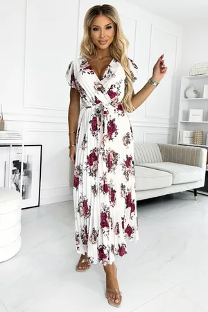 Mia Dresses Smetanové volné šaty s květinami