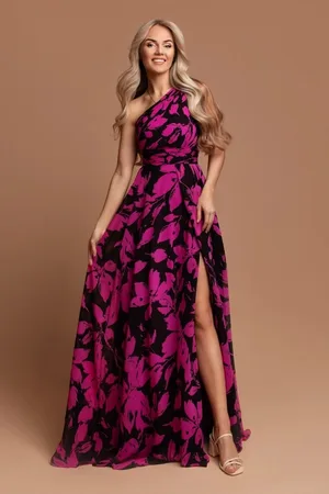 Mia Dresses Černé společenské šaty s bramboříkovými květinami