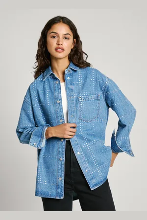 Pepe Jeans Dámská denimová košile OVERSHIRT GLITTER
