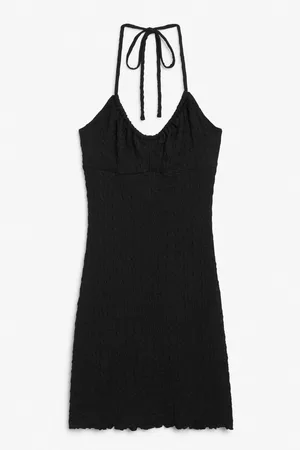 Monki Short crinkle halter dress - Black