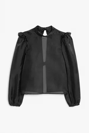 Monki Sheer open back blouse - Black