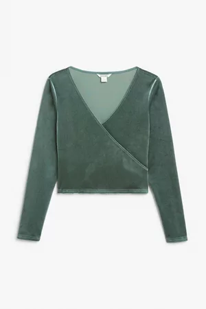 Monki Velvet wrap top - Turquoise
