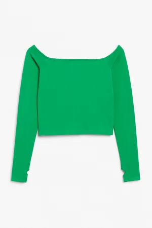 Monki Long sleeved off the shoulder top - Green