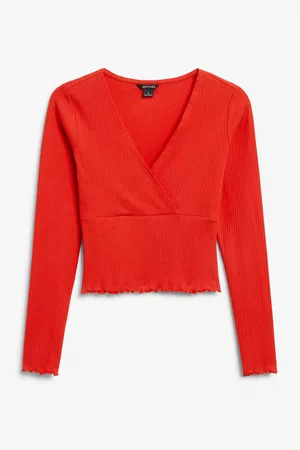 Monki Ženy Zavinovací - Lettuce hem wrap top - Red