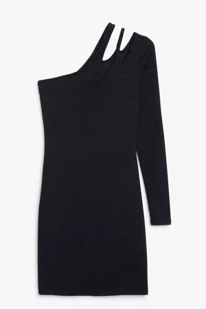 Monki One-sleeved glitter bodycon dress - Black