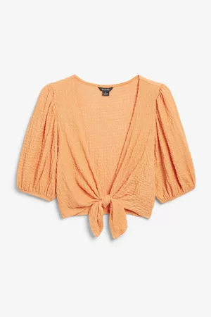 Monki Ženy Zavinovací - Cropped wrap blouse - Orange