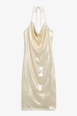 Monki Metallic halter dress - Brown