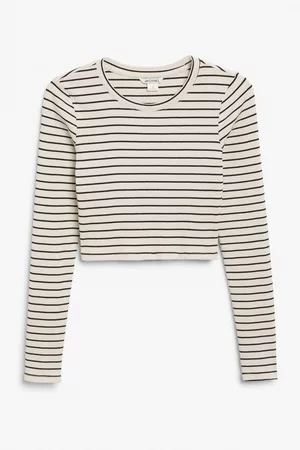 Monki Ženy S dlouhým rukávem - Ribbed long-sleeve top - Beige