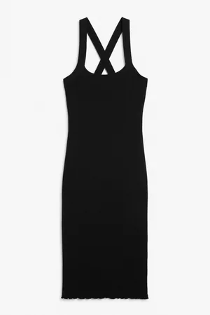 Monki Ribbed cross-back fitted dress - Black