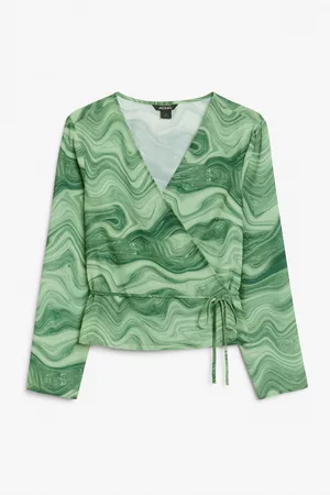 Monki Ženy Zavinovací - Flowy wrap blouse - Green