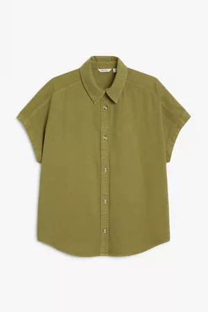 Monki Ženy Džínové košile - Boxy denim shirt - Green