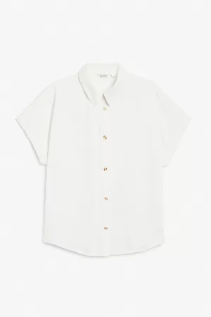 Monki Ženy Džínové košile - Boxy denim shirt - White