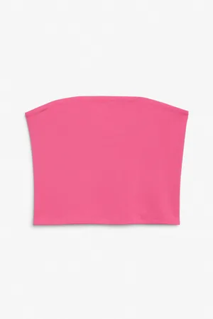 Monki Ženy Bez ramínek - Cropped bandeau top - Pink