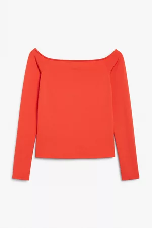 Monki Ženy Bez ramínek - Off shoulder long sleeve top - Red