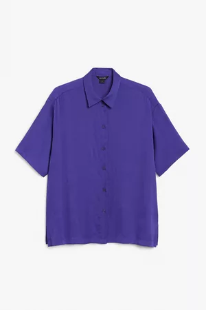 Monki Ženy S krátkým rukávem - Textured short sleeve shirt - Purple