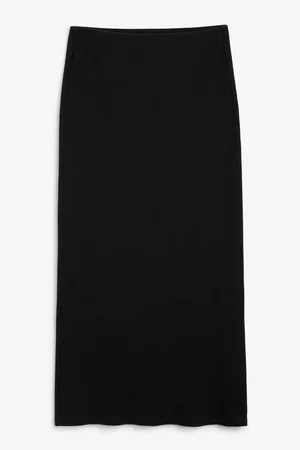 Monki Ženy Pouzdrové - Ribbed tight maxi pencil skirt - Black