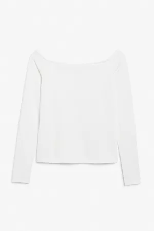 Monki Ženy Bez ramínek - Off shoulder long sleeve top - White