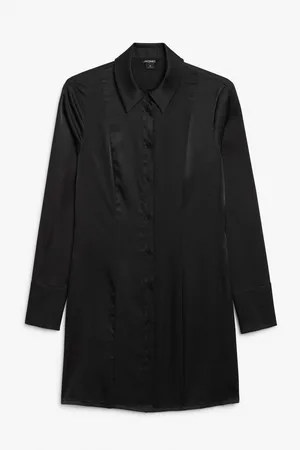 Monki Long sleeved satin shift dress
