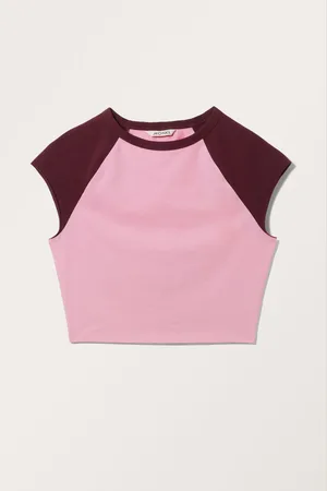 Monki Short Sleeve Raglan Crop Top