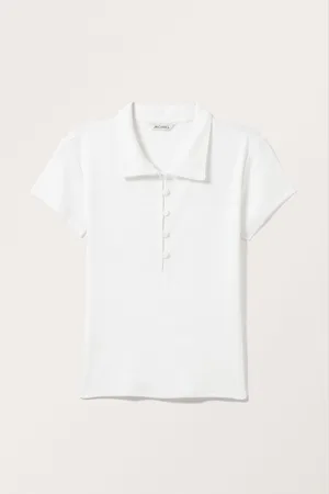 Monki Ribbed Short Sleeve Polo Top