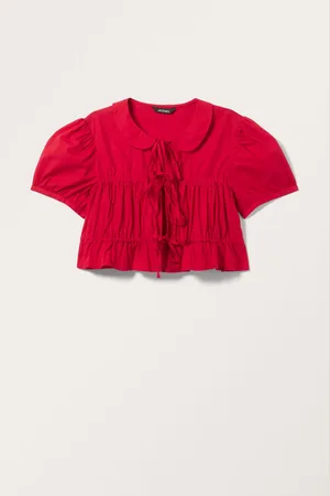 Monki Cropped Gathered Puffy Blouse