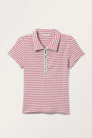 Monki Ribbed Short Sleeve Polo Top